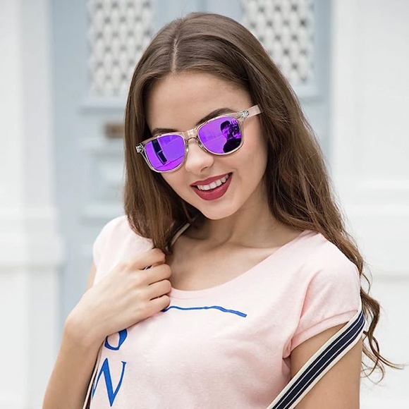 Women's Clear Transparent Square Dark Purple Lens Trendy Designer Sunglasses - Picture 4 of 5